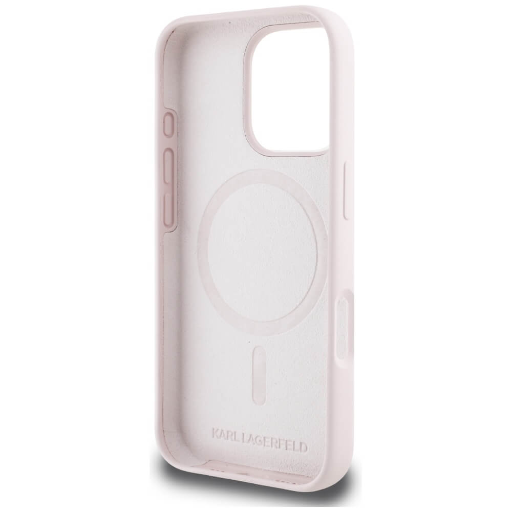 Karl Lagerfeld iPhone 16 Pro Max - Silicone Double Heads and Circle - Σκληρή Θήκη Σιλικόνης με MagSafe - Pink - KLHMP16XSKCHTCP