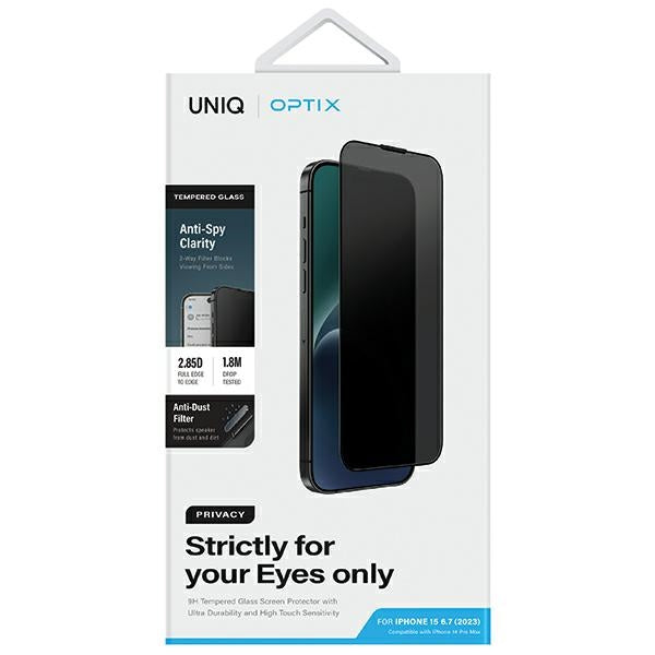 Uniq iPhone 14 Pro Max / 15 Plus 9H Optix Privacy Αντιχαρακτικό Γυαλί Οθόνης με Κιτ Εγκατάστασης - Black