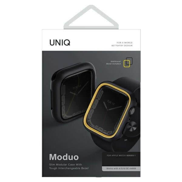 Uniq Θήκη Apple Watch 4 / 5 / 6 / 7 / 8 / 9 / SE / SE 2 - 44 / 45 mm Moduo με 2 Εναλλάξιμα Πλαίσια - Black / Mustard