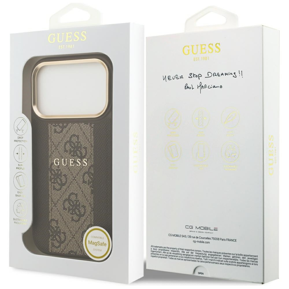 Guess iPhone 17 Pro - 4G Stripe MagSafe - Θήκη με Επένδυση Συνθετικού Δέρματος - Brown - GUHMP17LPG4SEMCW