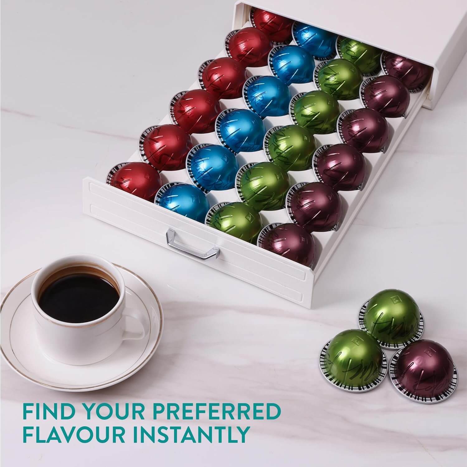 Navaris Συρτάρι για Κάψουλες Nespresso Vertuo / Βάση για Καφετιέρα - Cream