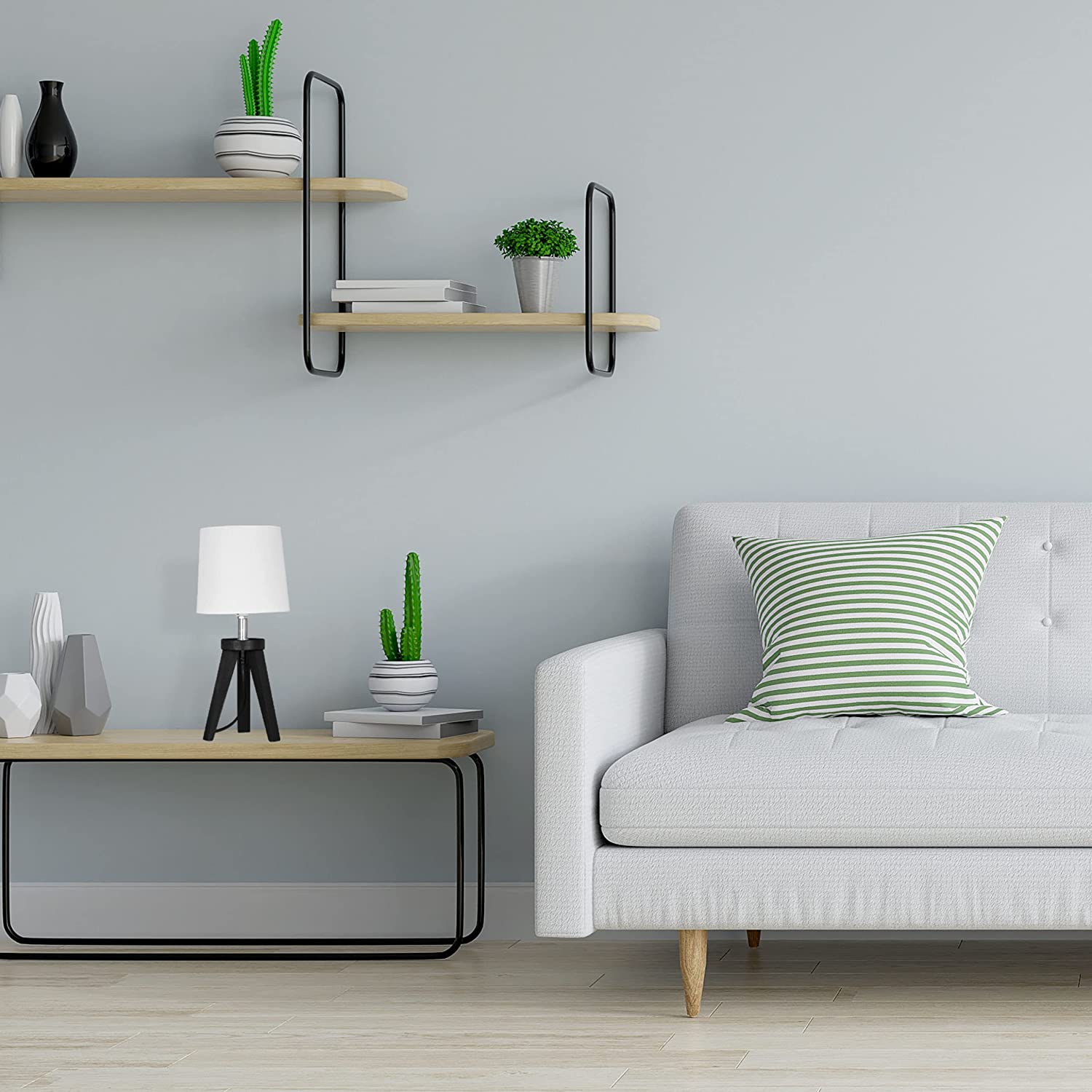 Relaxdays Φωτιστικό Τρίποδο από Φυσικό Ξύλο - Black / White - 4052025413491