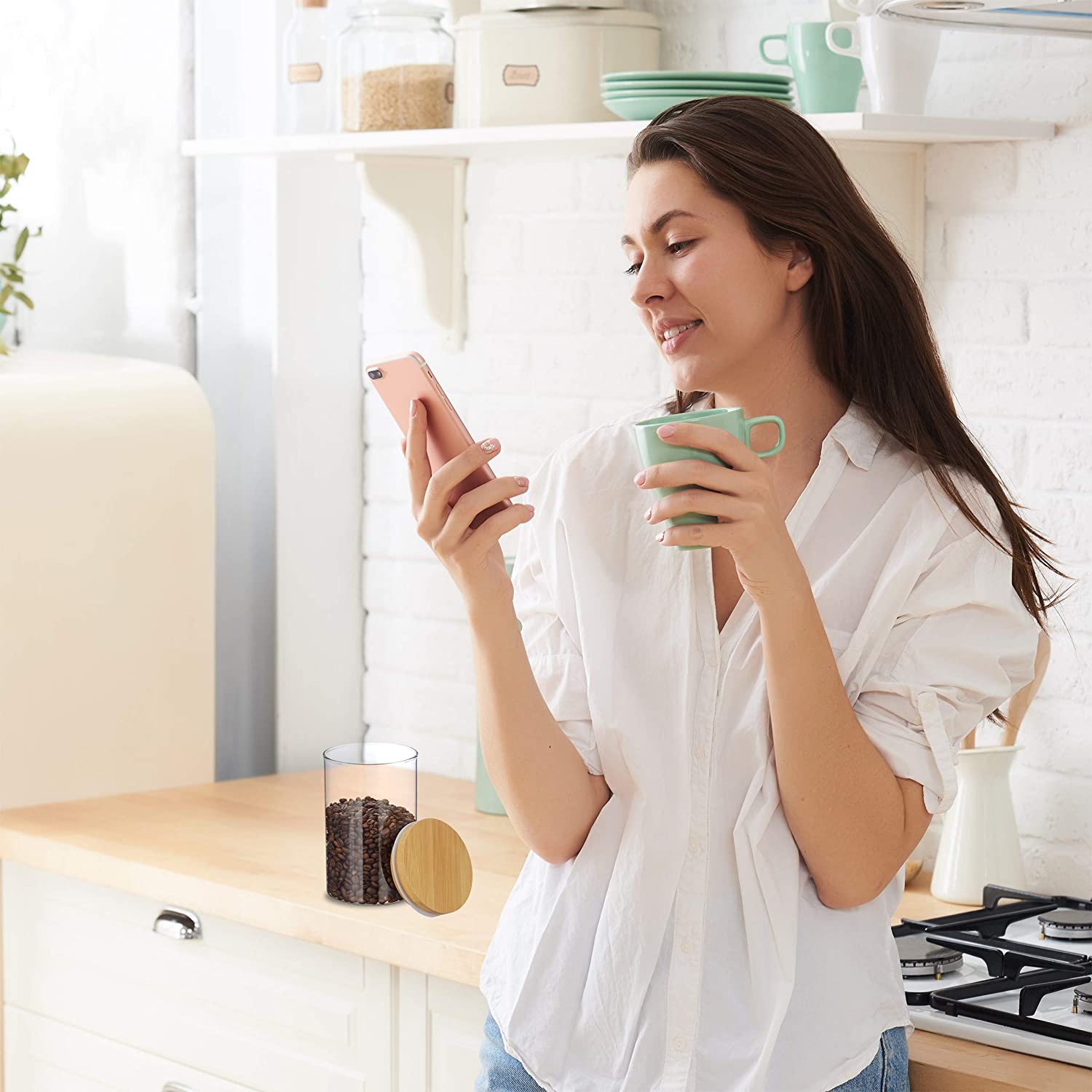 Relaxdays Σετ με 3 Βάζα Αποθήκευσης από Γυαλί - 800 ml - Natural - 4052025279950