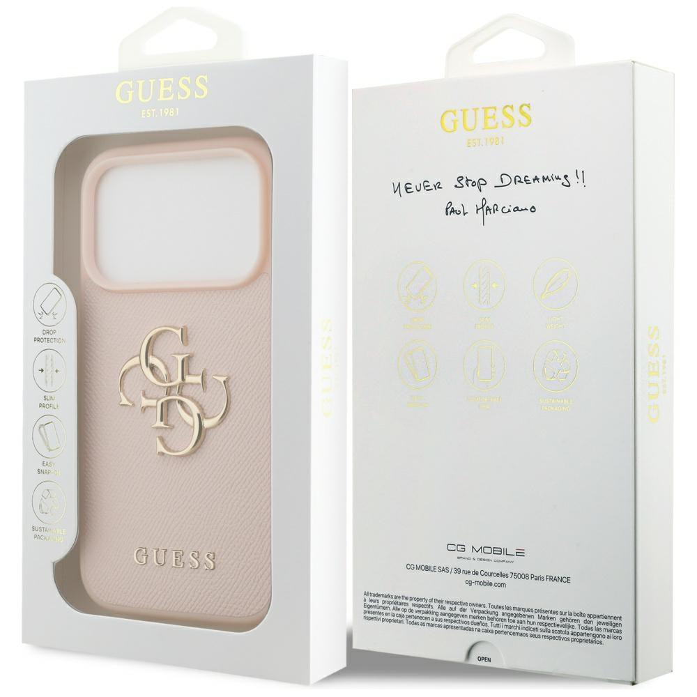 Guess iPhone 17 Pro - Grained Big 4G and Classic Logo - Σκληρή Θήκη με Επένδυση από Οικολογικό Δέρμα - Pink - GUHCP17LPGT4MBP
