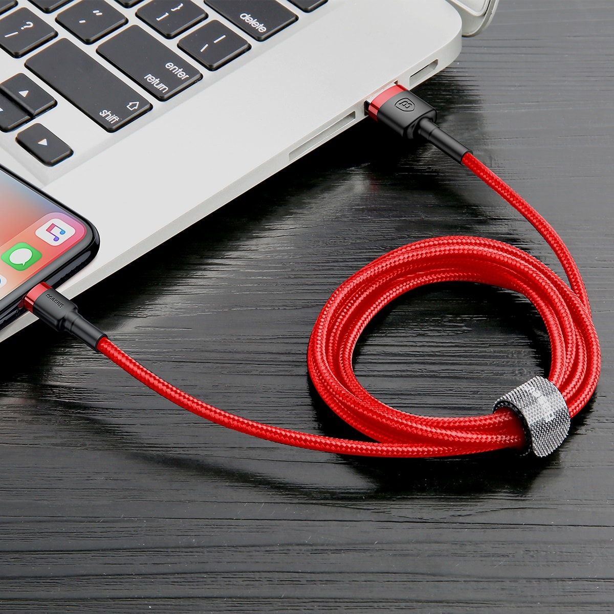 Baseus Kevlar Lightning Quick Charge Cable - Υψηλής Ταχύτητας Καλώδιο Lightning Γρήγορης Φόρτισης 2.4A 1M - Red - CALKLF-B09