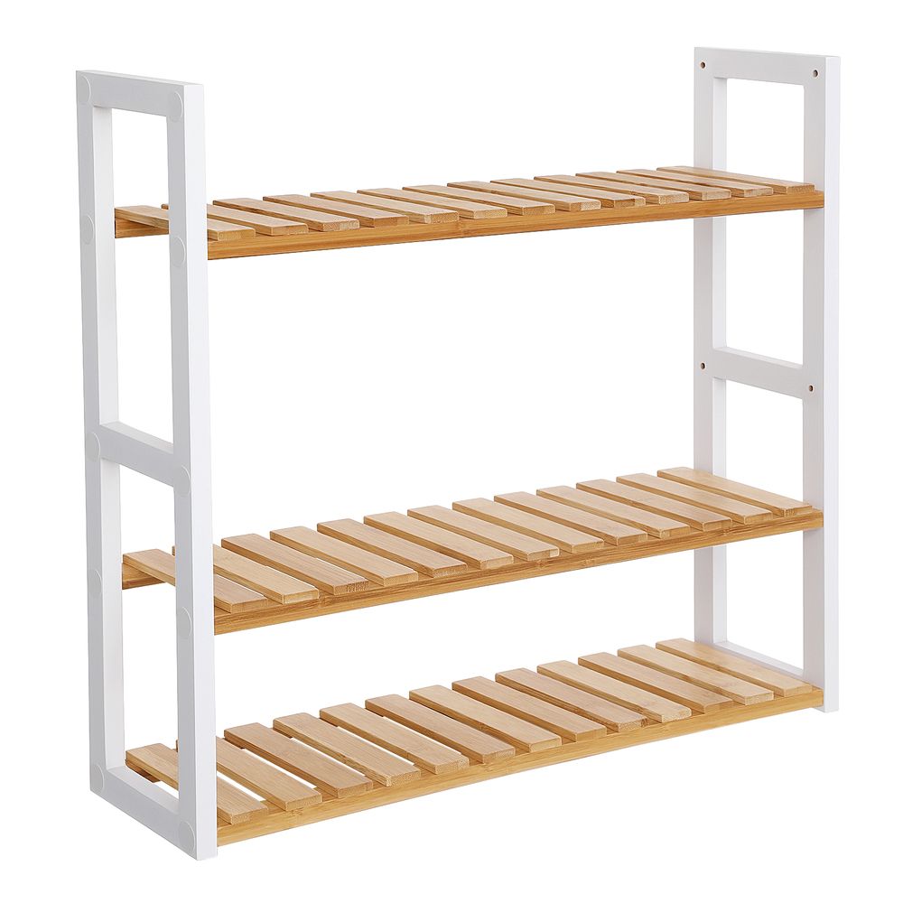 Songmics Επιτοίχια Βάση από Μπαμπού με 3 Ράφια - Natural / White - BCB13WN