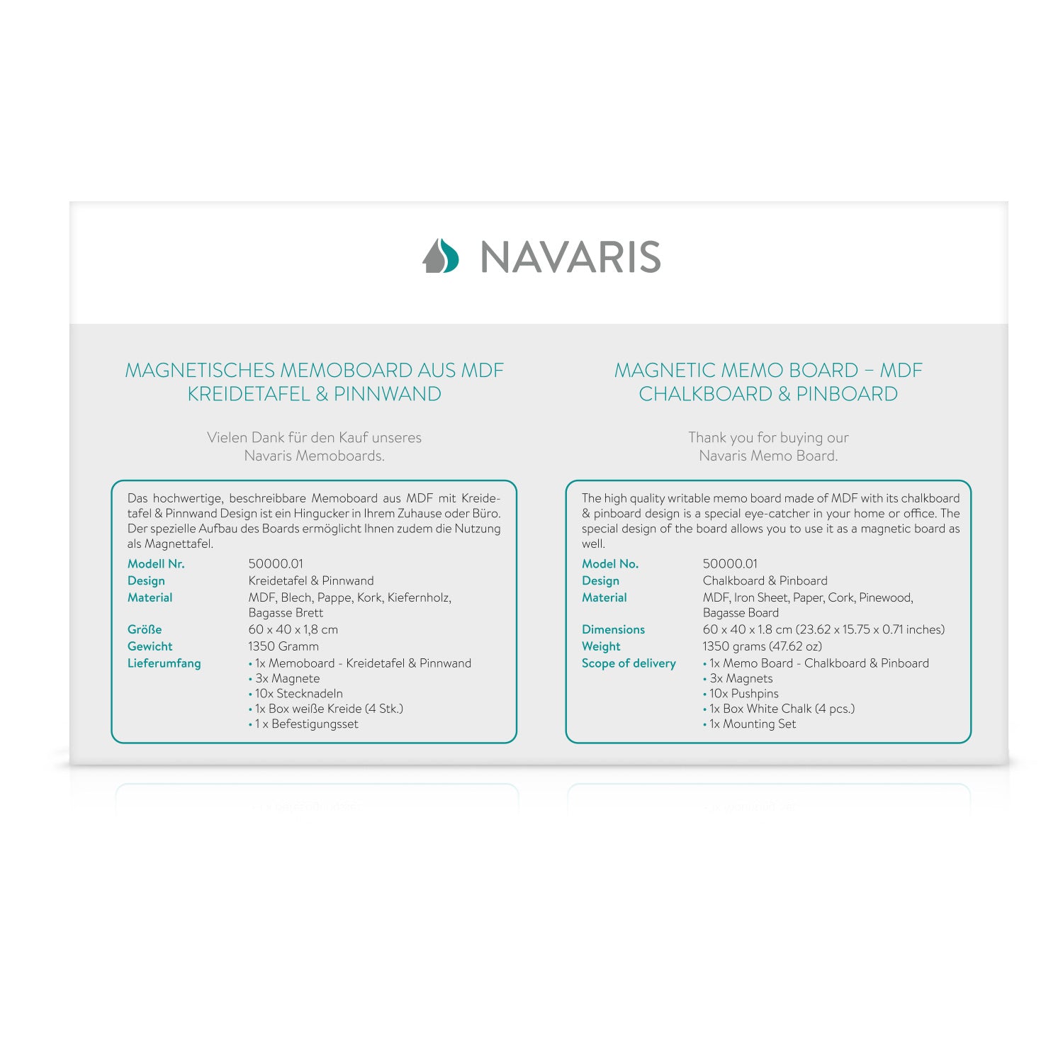 Navaris Διπλός Πίνακας Ανακοινώσεων με Μαγνητικό Μαυροπίνακα και Πίνακα από Φελλό - Dark Brown - Black - 50000.01