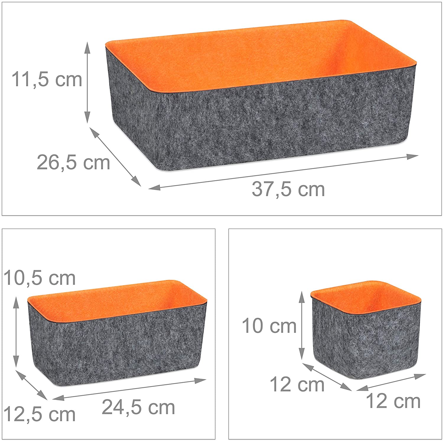 Relaxdays Σετ με 5 Κουτιά Αποθήκευσης για Συρτάρι - Grey / Orange - 4052025353728