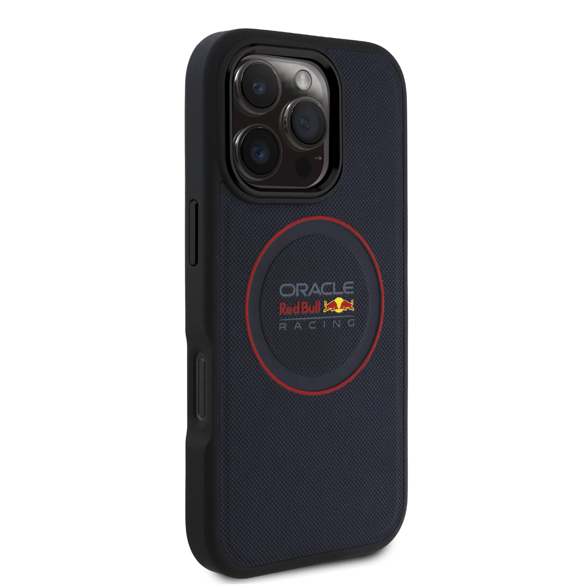 Red Bull iPhone 16 Pro - Leather Red Ring - MagSafe Σκληρή Θήκη με Επένδυση Συνθετικού Δέρματος και Πλαίσιο Σιλικόνης - Navy - RBHMP16L24PUILVR