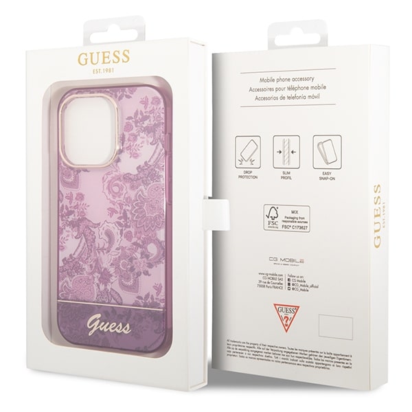 Guess iPhone 14 Pro Porcelain Collection Σκληρή Θήκη με Πλαίσιο Σιλικόνης - Fuschia - GUHCP14LHGPLHF