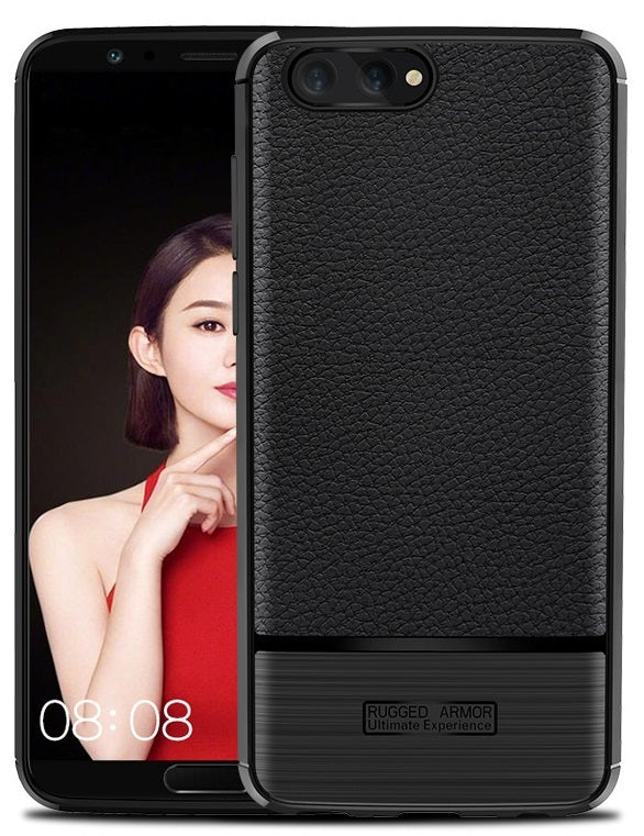 OEM Honor View 10 Dermatoglyphic Θήκη Σιλικόνης TPU με Δερμάτινη Όψη - Black