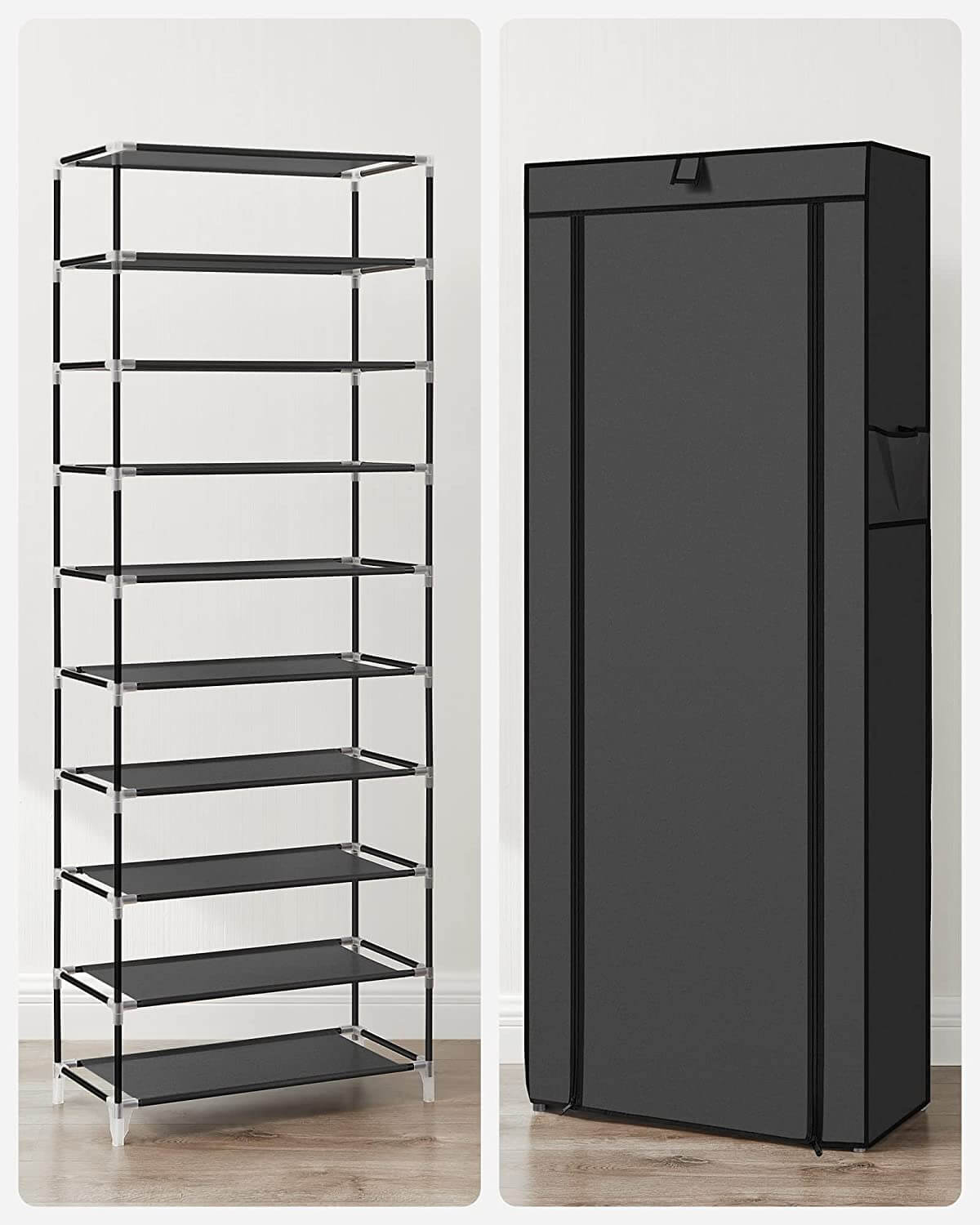 Songmics Παπουτσοθήκη με 10 Ράφια και Μπροστινό Κάλυμμα - Black - RXJ10H01