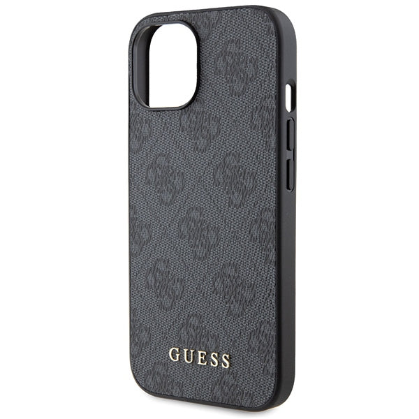 Guess iPhone 15 - 4G Metal Gold Logo Σκληρή Θήκη με Επένδυση Συνθετικού Δέρματος - Grey - GUHCP15SG4GFGR