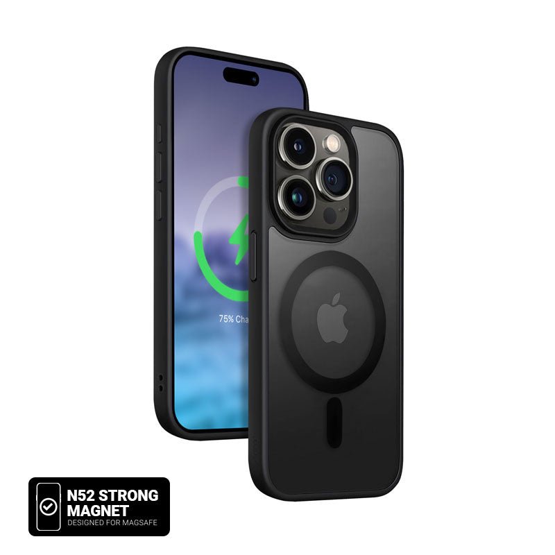 Crong iPhone 15 Pro Max Hybrid Frost Mag - Σκληρή Θήκη με Πλαίσιο Σιλικόνης και MagSafe - Black