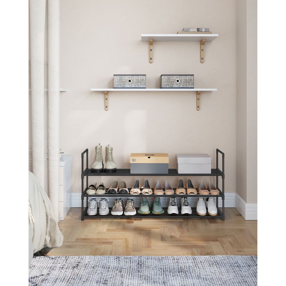 Songmics Μεταλλική Παπουτσοθήκη με 3 Ράφια - 116 x 30 x 55 cm - Black - LSA033B01