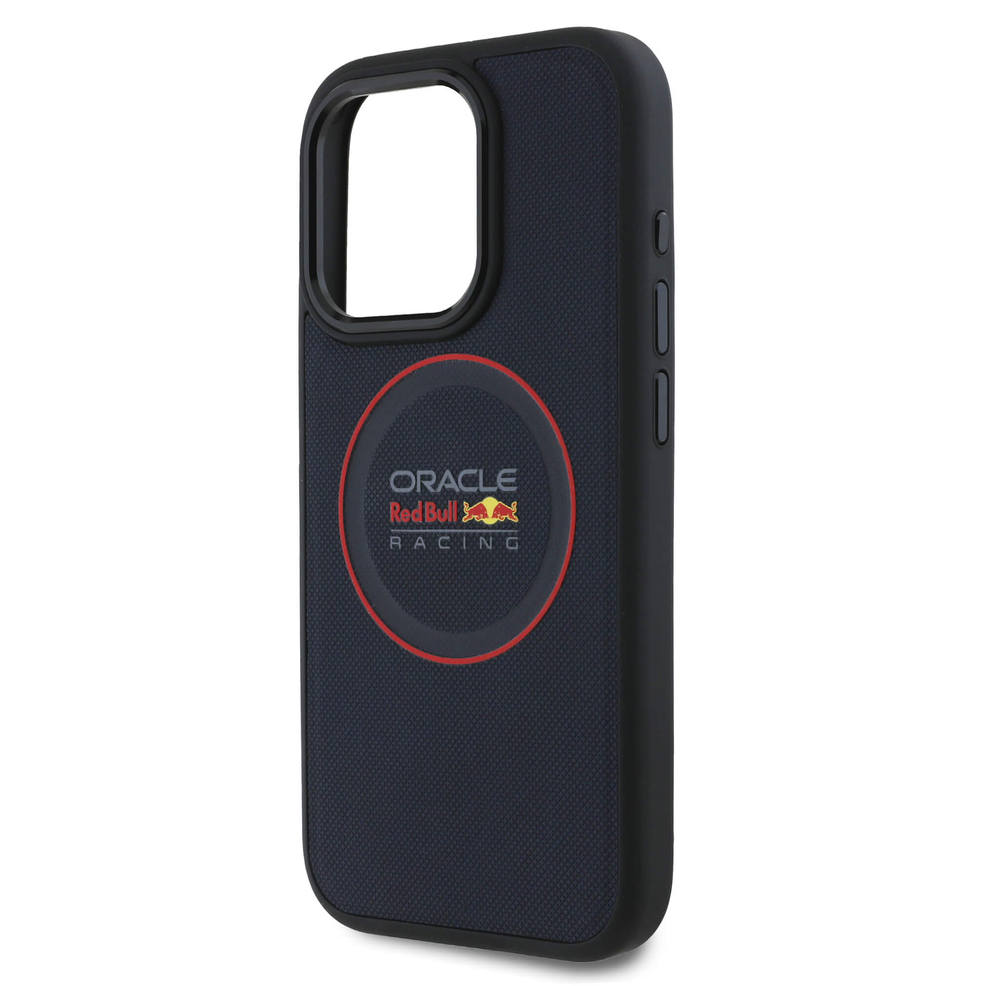 Red Bull iPhone 15 Pro - Leather Red Ring - MagSafe Σκληρή Θήκη με Επένδυση Συνθετικού Δέρματος και Πλαίσιο Σιλικόνης - Navy - RBHMP15L24PUILVR