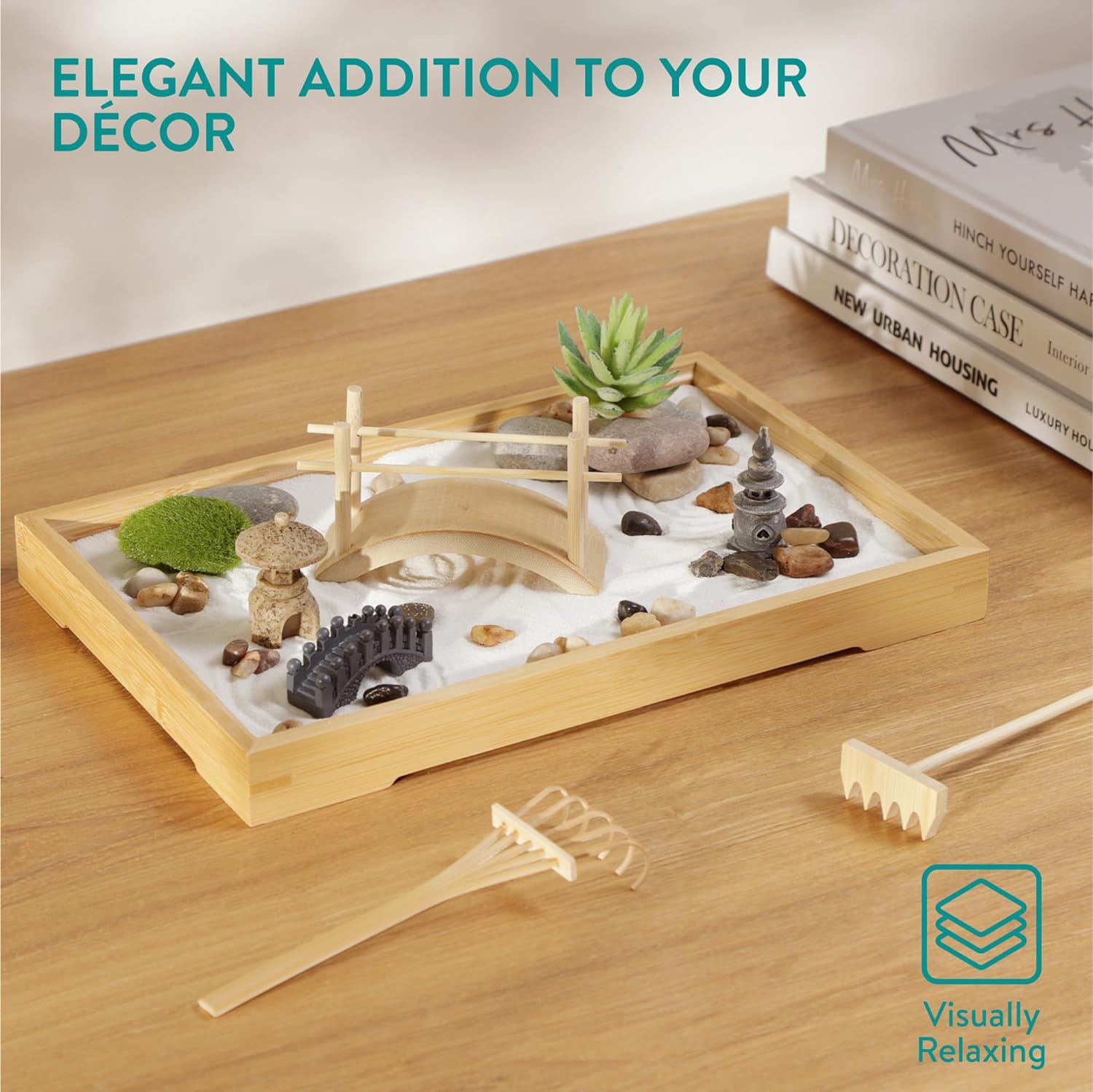 Navaris Διακοσμητικό Κιτ Μίνι Κήπου για Χαλάρωση και Διαλογισμό με Ορθογώνιο Δίσκο - White Sand - 61129.03