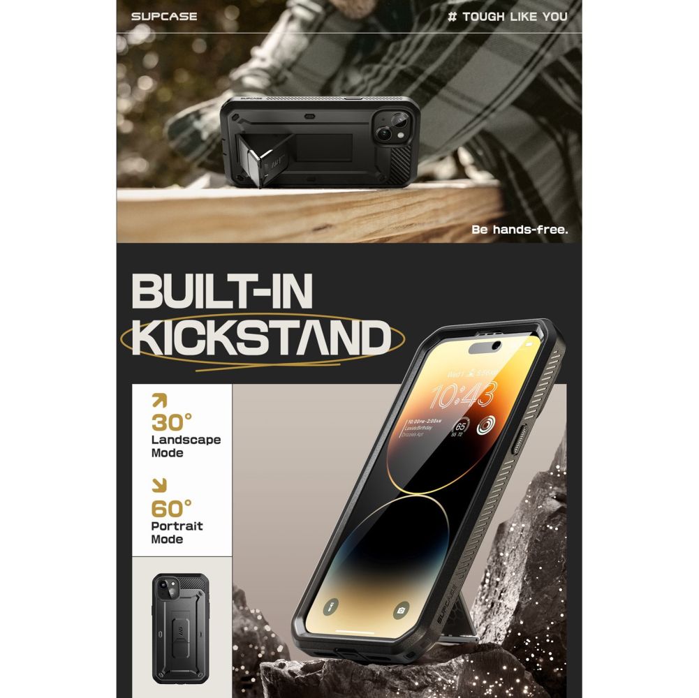 Supcase iPhone 15 Unicorn Beetle Pro Σκληρή Θήκη με Προστασία Οθόνης και Stand - Black