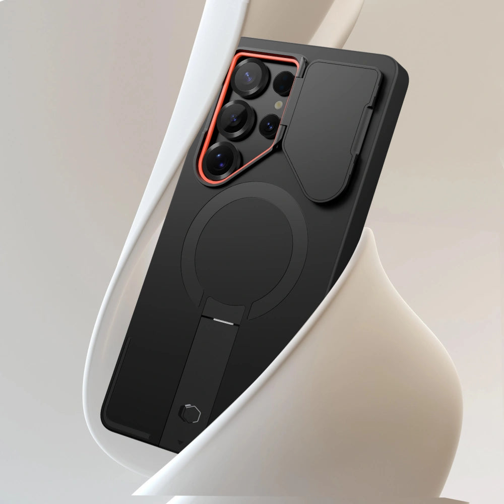 Tech-Protect Samsung Galaxy S25 Ultra - Kevlar Aura MagSafe - Σκληρή Θήκη με Ανοιγόμενο Κάλυμμα Κάμερας και Stand - Black / Orange