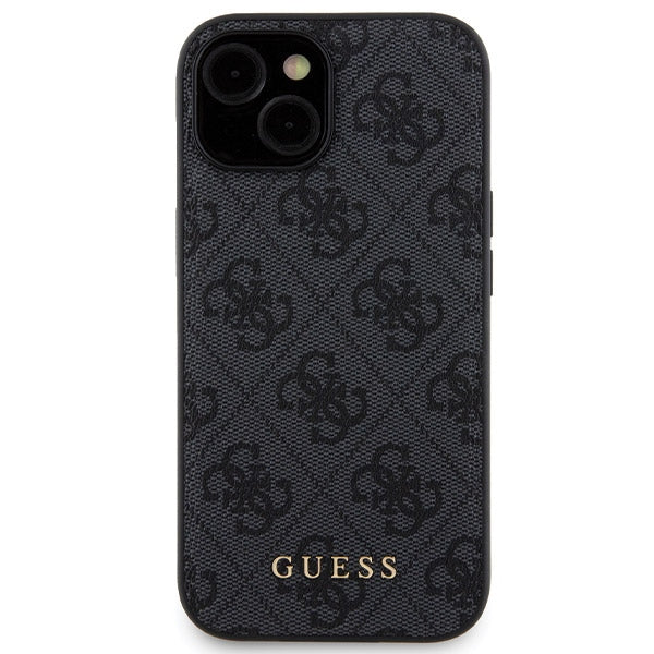 Guess iPhone 15 - 4G Metal Logo Σετ MagSafe Σκληρή Θήκη με Επένδυση Συνθετικού Δέρματος και Powerbank 5000mAh - Black - GUBPM5P15S4GEMGK
