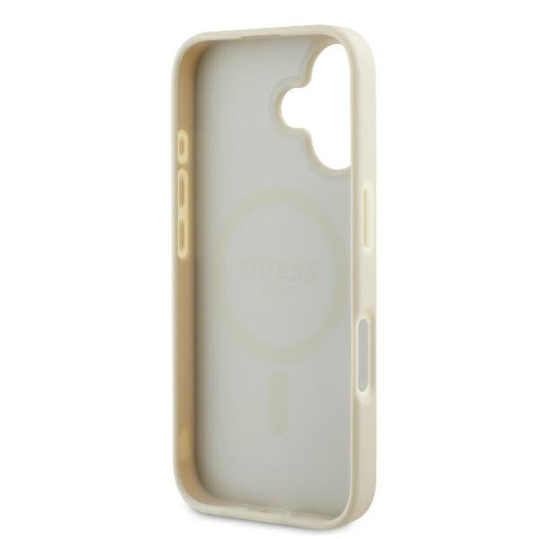 Guess iPhone 16 - Grained Ring MagSafe - Σκληρή Θήκη από Οικολογικό Δέρμα - Beige - GUHMP16SPGHSMME
