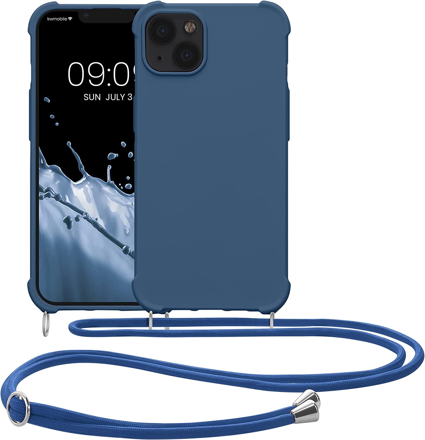 KW iPhone 13 Θήκη Σιλικόνης TPU με Λουράκι - Dark Blue - 55950.17