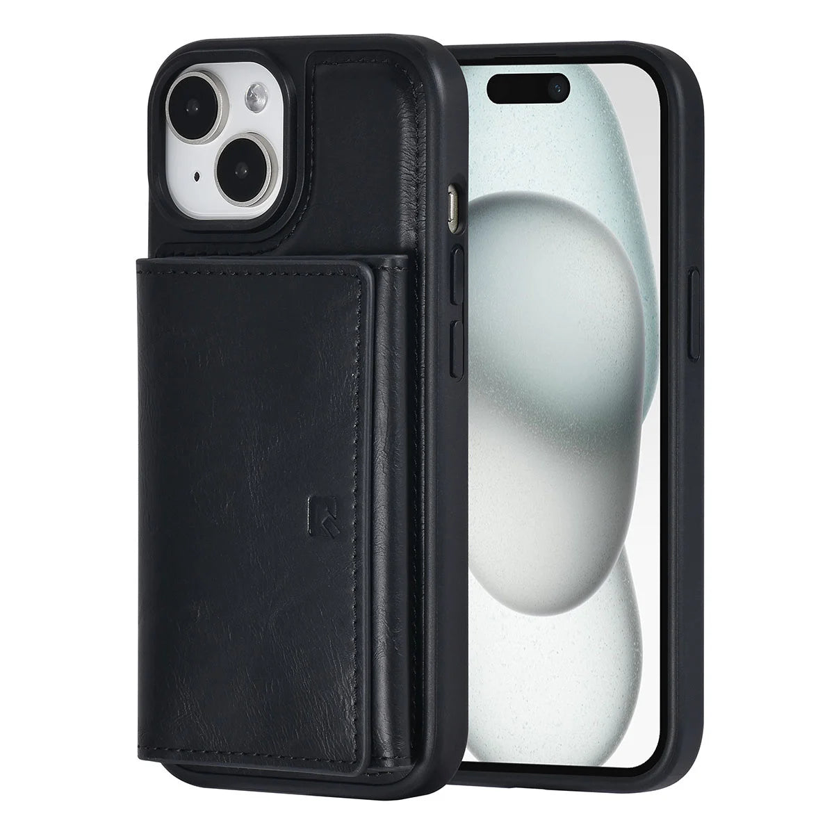 Tuniq iPhone 15 - Σκληρή Θήκη από Δερματίνη με Αφαιρούμενη Θήκη Καρτών - Μαύρη