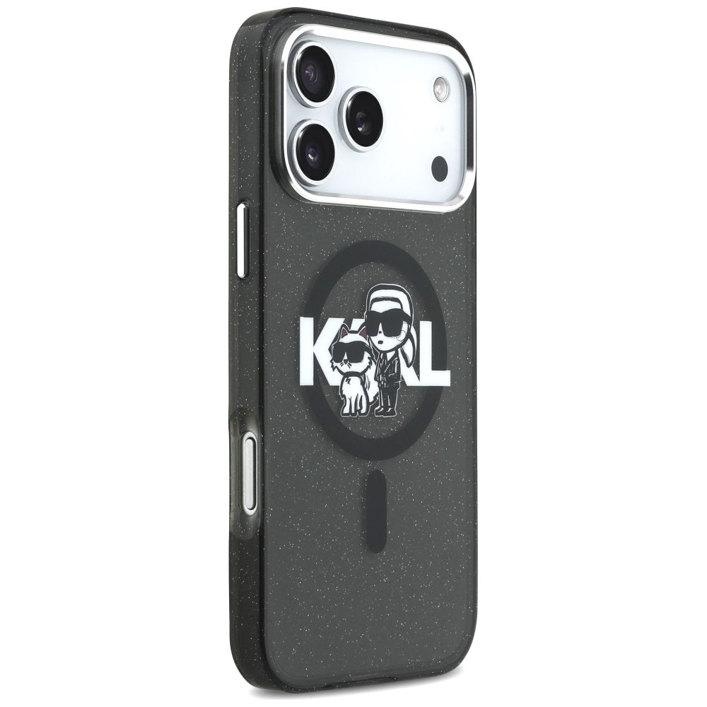Karl Lagerfeld iPhone 17 Pro Max - IML Glitter Karl and Choupette Sketch Logo MagSafe - Σκληρή Θήκη με Πλαίσιο Σιλικόνης - Black - KLHMP17XHGKCGKBK