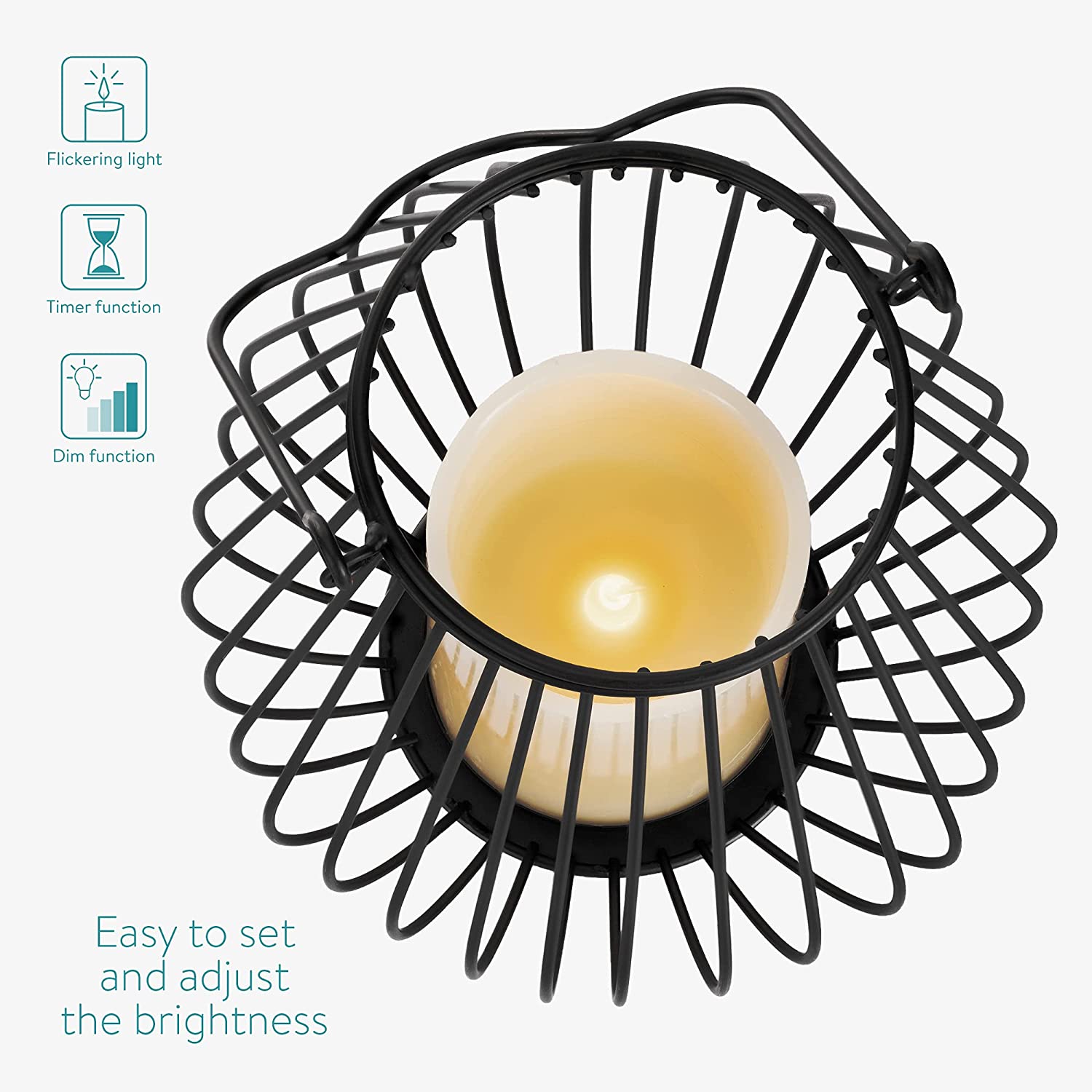 Navaris Μεταλλική Βάση με Κερί LED και τηλεχειριστήριο - Large - Black - 53376.03.02