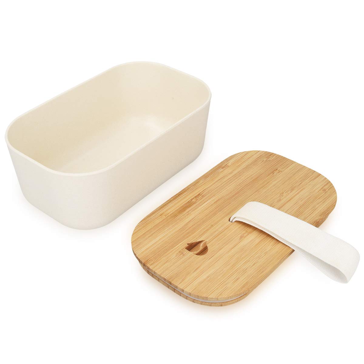 Navaris Bento Box with Bamboo Lid Δοχείο Φαγητού με Καπάκι από Μπαμπού - 1.1L - White - 47540.02.2
