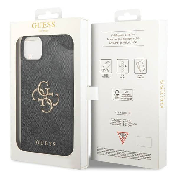 Guess iPhone 15 Plus / 14 Plus - 4G Big Metal Logo Θήκη με Επένδυση Συνθετικού Δέρματος - Grey - GUHCP15M4GMGGR