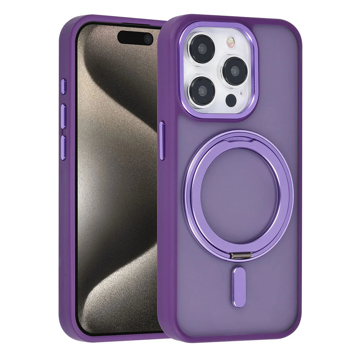 Tuniq iPhone 15 Pro - Σκληρή MagSafe Θήκη με Περιστρεφόμενο Δαχτυλίδι Συγκράτησης - Μοβ