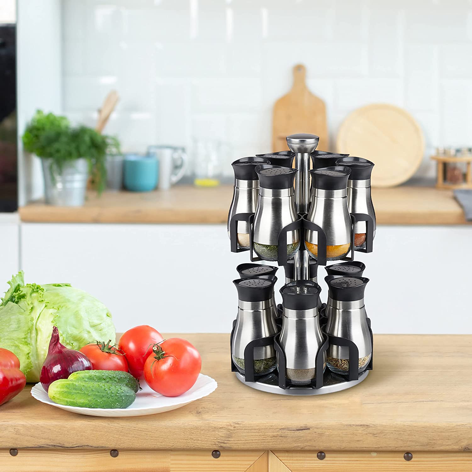 Relaxdays Καρουζέλ Μπαχαρικών με 12 Δοχεία - Black / Silver - 4052025367152