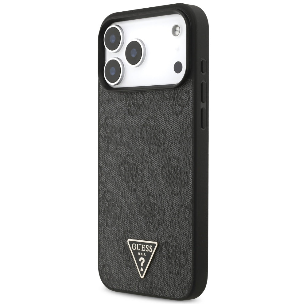 Guess iPhone 17 Pro Max - 4G Strap Triangle Logo MagSafe - Σκληρή Θήκη με Επένδυση Συνθετικού Δέρματος και Λουράκι - Black - GUHMP17XP4TSDPPSK
