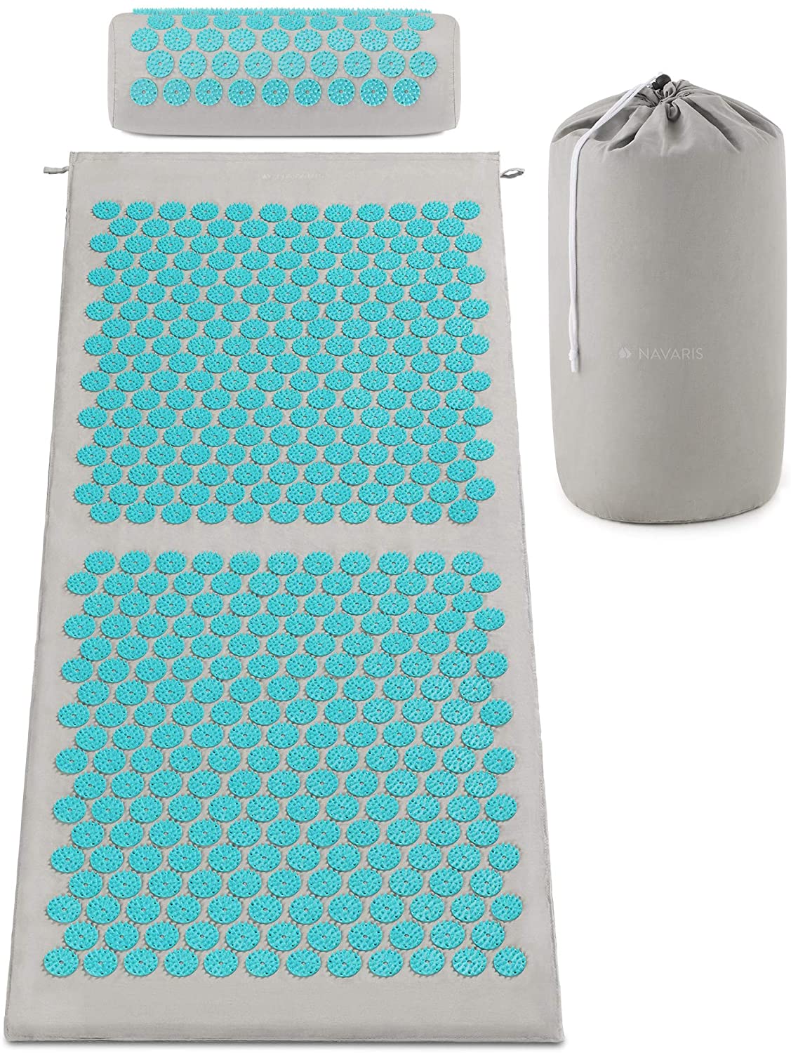 Navaris 2-in-1 Acupressure Mat and Pillow Set Σετ 2 σε 1 Χαλάκι και Μαξιλάρι Μασάζ - Grey / Light Blue - 52759.22.23