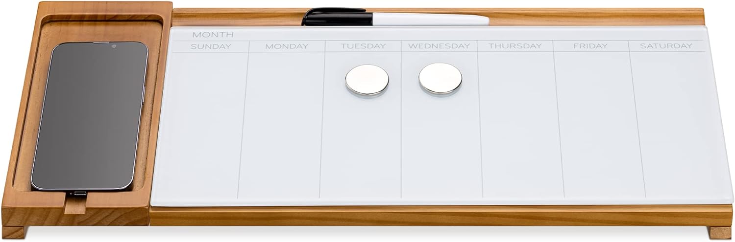 Navaris Επιτραπέζιος Μαγνητικός Γυάλινος Πίνακας Χρονοδιαγράμματος με Ξύλινη Βάση - Brown / White - 55874.02