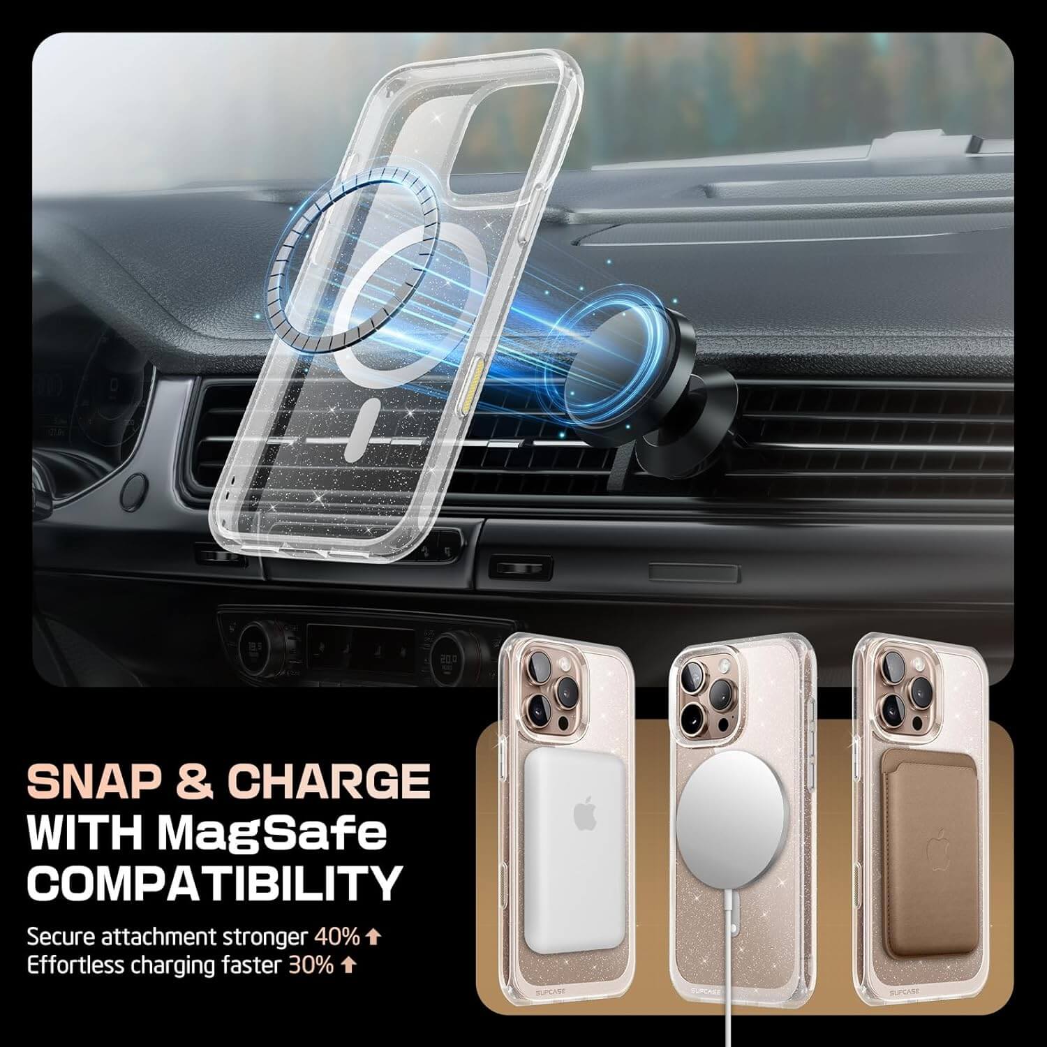 Supcase iPhone 16 - Unicorn Beetle Slim Clear MagSafe Σκληρή Θήκη - Glitter Pink