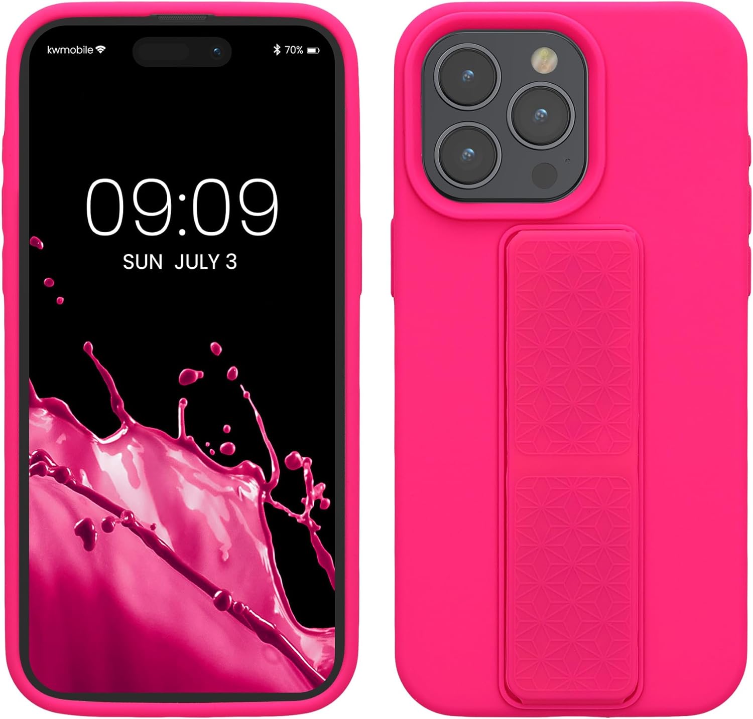 KW iPhone 15 Pro Max Θήκη Σιλικόνης TPU με Finger Holder - Neon Pink - 62016.77