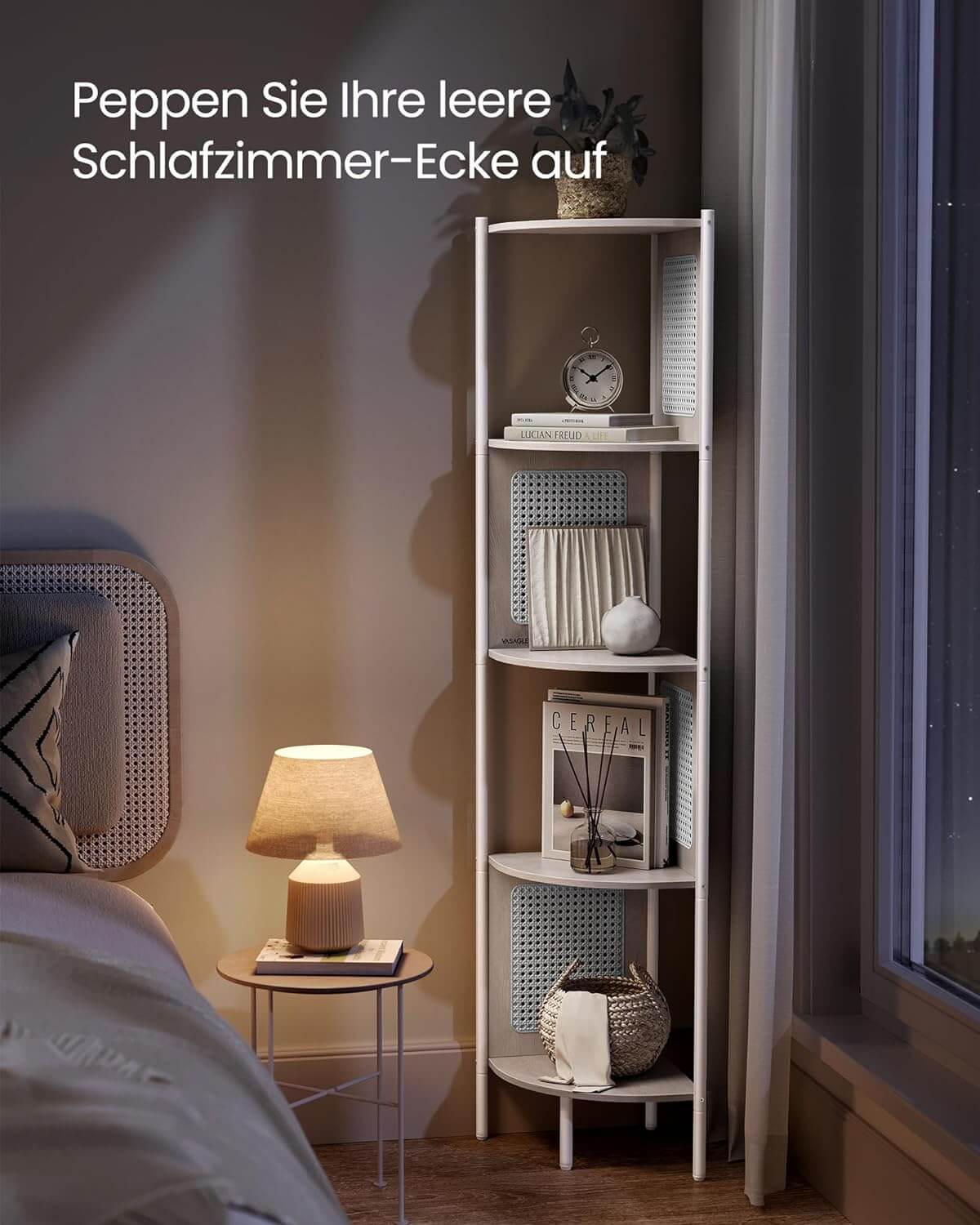 Vasagle Γωνιακή Ραφιέρα 5 Ραφιών με Πλαϊνά Πάνελ από Συνθετικό Rattan και Μεταλλικό Σκελετό - 31.9 x 31.9 x 156.4 cm - Oatmeal Beige - LLS588K66