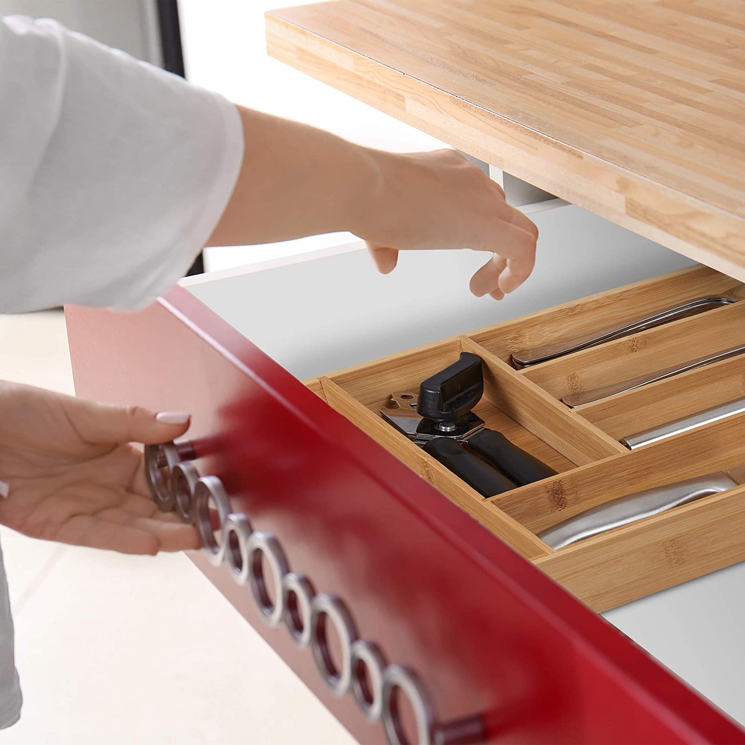 Relaxdays Ξύλινη Θήκη Συρταριού για Μαχαιροπίρουνα με 6 Διαμερίσματα - Natural - 4052025321789