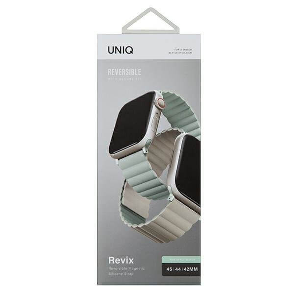 Uniq Λουράκι Apple Watch 2 / 3 / 4 / 5 / 6 / 7 / 8 / 9 / SE / ULTRA 1 / ULTRA 2 - 42 / 44 / 45 / 49 mm Revix Μαγνητικό Σιλικόνης Διπλής Όψης - Sage / Beige