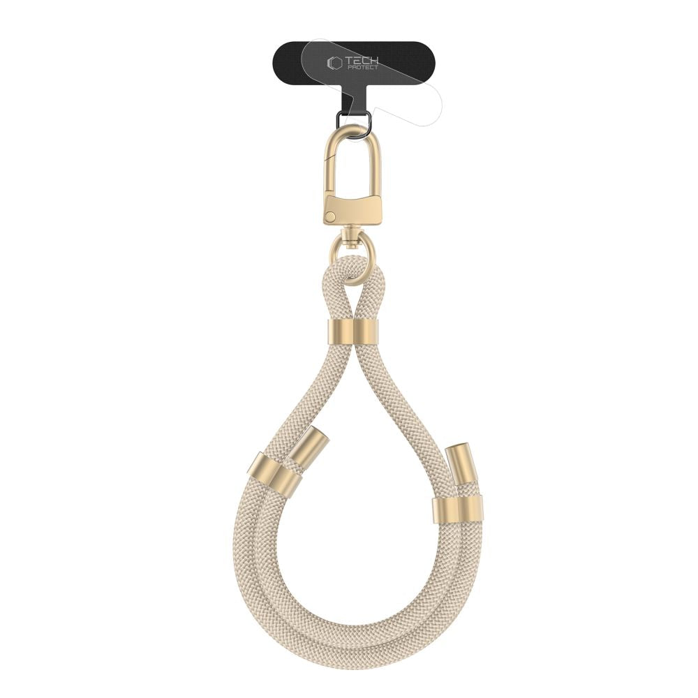 Tech-Protect C4S Rope Wrist Strap - Universal Λουράκι Καρπού για Θήκη Κινητού - Beige / Gold