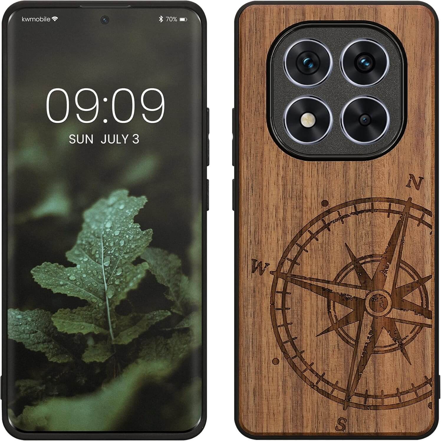 KW Xiaomi Redmi Note 14 Pro 5G / Poco X7 Θήκη από Φυσικό Ξύλο - Design Compass Vintage - Dark Brown
