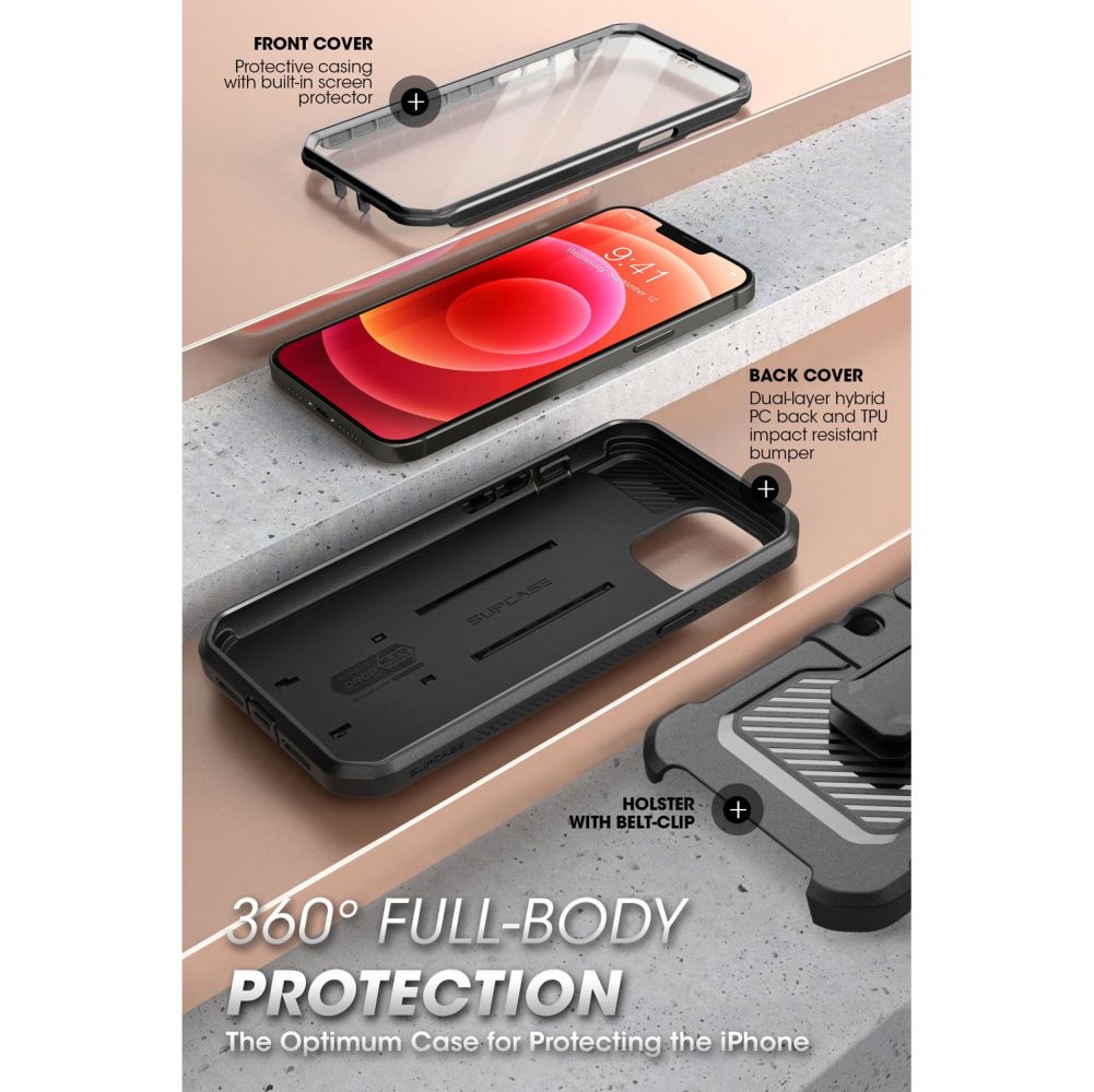 Supcase iPhone 13 Pro Unicorn Beetle Pro Σκληρή Θήκη με Προστασία Οθόνης και Stand - Black