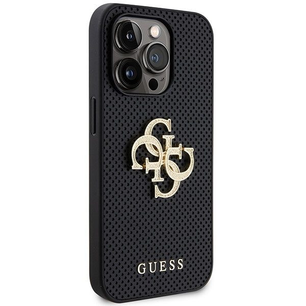 Guess iPhone 15 Pro Max Leather Perforated 4G Glitter Θήκη με Επένδυση Συνθετικού Δέρματος - Black - GUHCP15XPSP4LGK