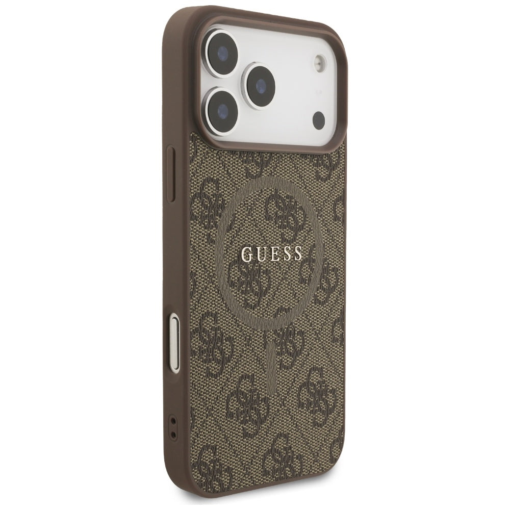 Guess iPhone 17 Pro Max - 4G Ring Classic Logo MagSafe - Σκληρή Θήκη με Πλαίσιο Σιλικόνης και Επένδυση Συνθετικού Δέρματος - Brown - GUHMP17XG4GFRW