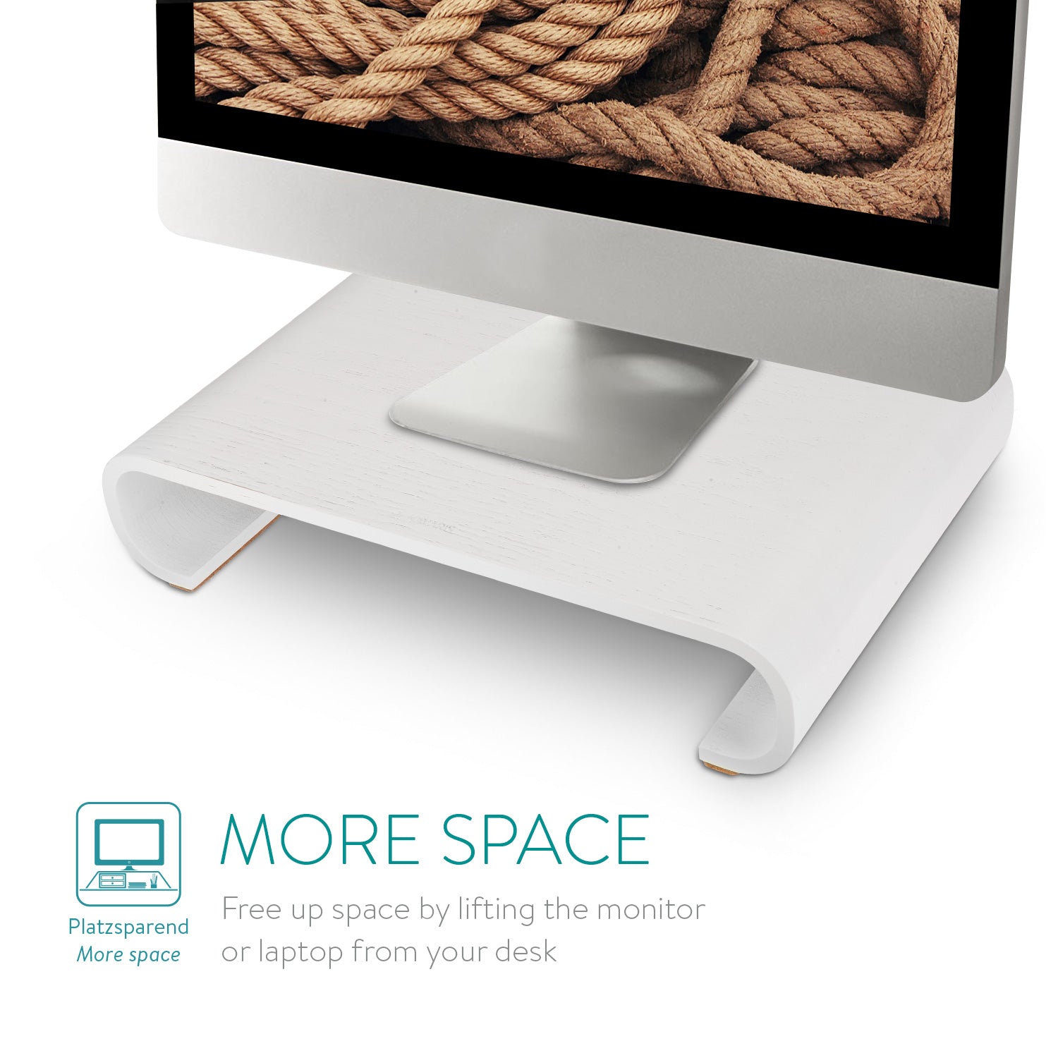 Navaris Computer Monitor Wood Stand - Βάση Στήριξης Οθόνης από Ξύλο - White - 45835.02