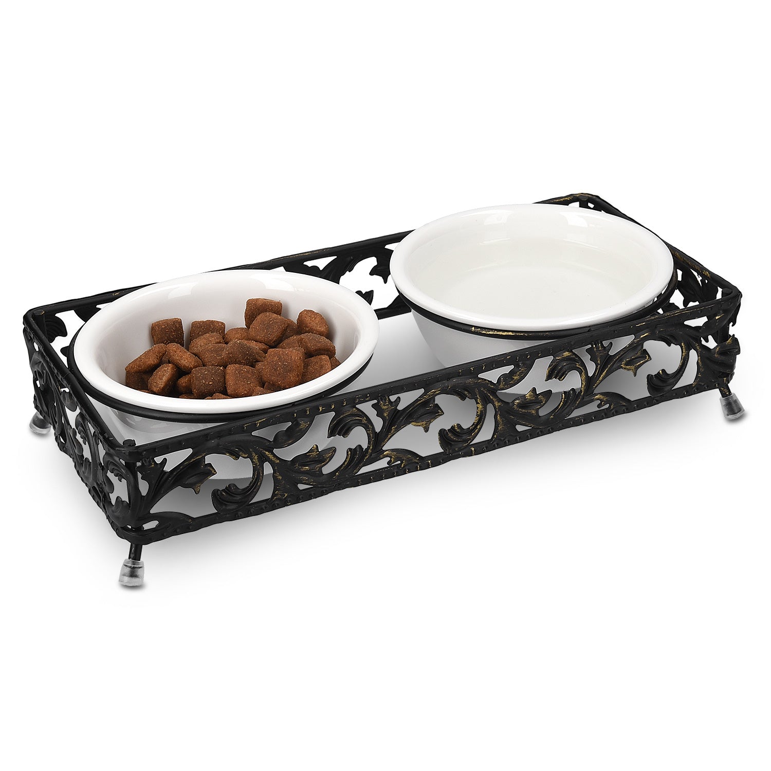 Navaris Ceramic Pet Bowl Set of 2 - Σετ με 2 Μπολ Φαγητού και Νερού με Μεταλλική Βάση για Κατοικίδια - 190ml - 50175.01