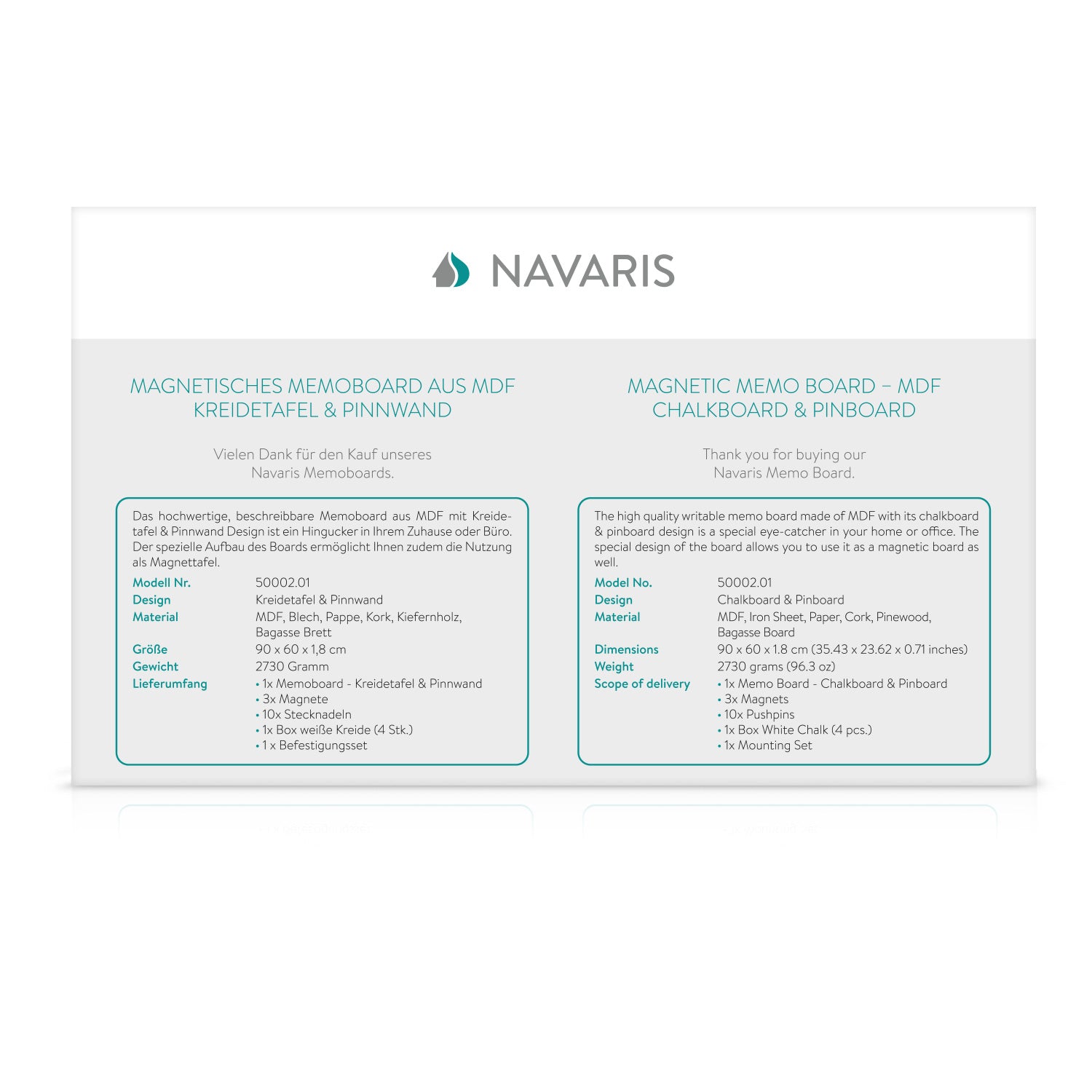 Navaris Διπλός Πίνακας Ανακοινώσεων με Μαγνητικό Μαυροπίνακα και Πίνακα από Φελλό - Dark Brown - Black - 50002.01