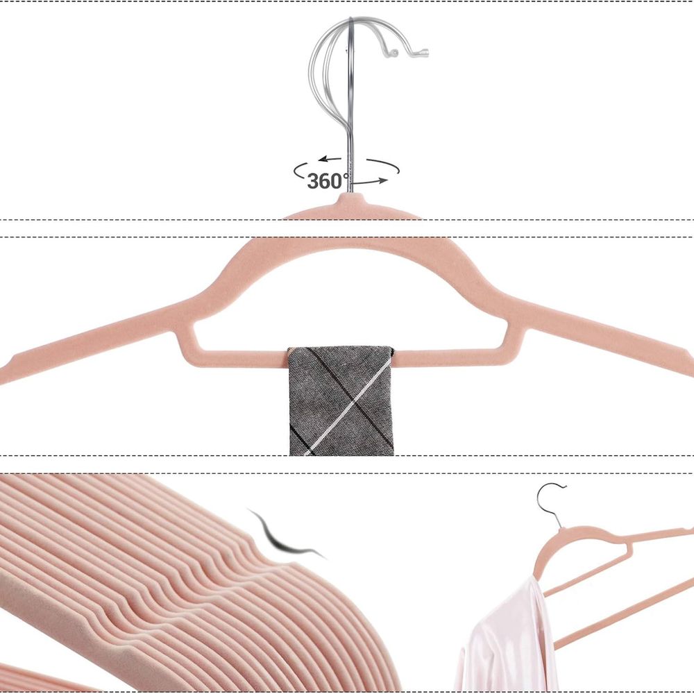 Songmics Σετ με 50 Βελούδινες Κρεμάστρες Ρούχων - Light Pink / Silver - CRF50PK